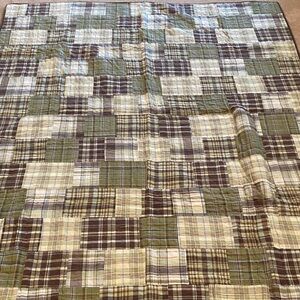 Pottery Barn Kids Plaid Patchwork Quilt in Green & Brown